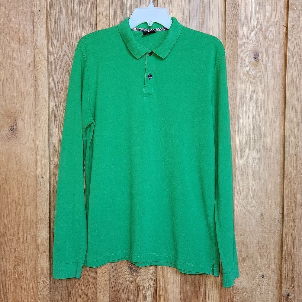 Jared Lang Long Sleeve 100% Cotton Designer Golf Polo Shirt, XL, Green